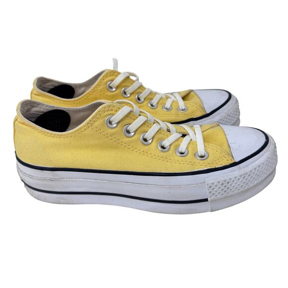 Converse All‎ Star Low Top Platform Sneakers Womens Size 5 Yellow White Lace Up - Picture 1 of 11